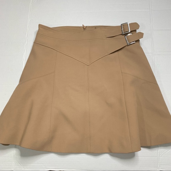 Karen Millen Camel Compact Stretch Buckle Detail A Line Full Skirt Size 8US - Picture 5 of 14